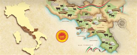 Mappa della Campania con evidenziate le zone di produzione della Mozzarella di Bufala