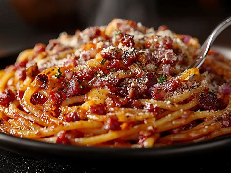 Ingredienti per l'amatriciana: guanciale, pomodori pelati, pecorino romano, peperoncino, bucatini