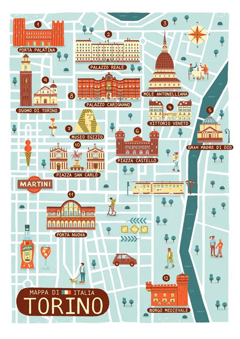 Mappa stilizzata di Torino con icone di gelati.