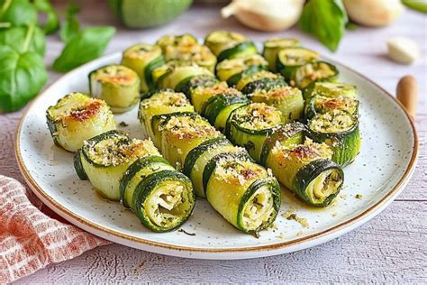 Involtini di zucchine grigliate fredde serviti su un piatto