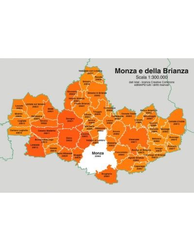 Mappa della Brianza con evidenziati i comuni menzionati