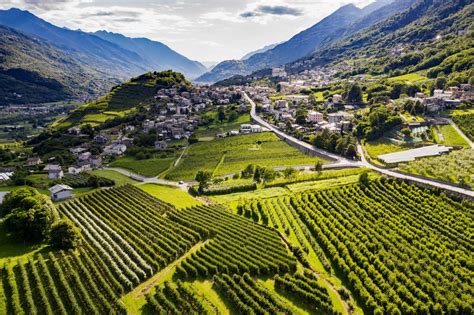 Paesaggio della Valtellina con montagne e valli