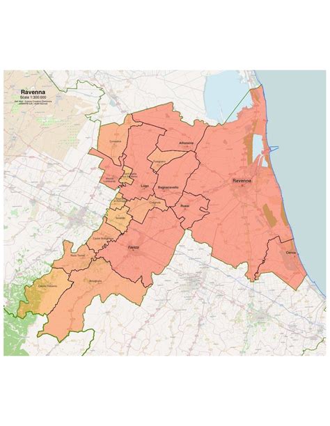Mappa della provincia di Ravenna con evidenziate le aree vitivinicole