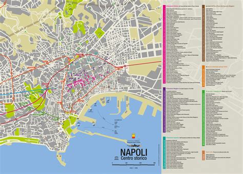 Mappa di Napoli con evidenziata Via Soffritto e le principali linee di trasporto pubblico
