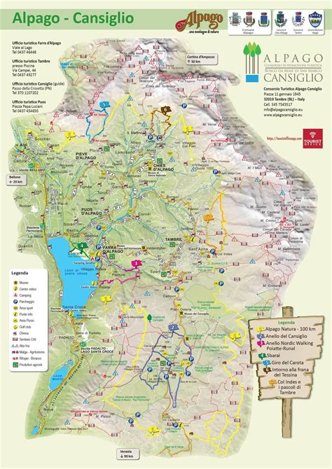Mappa dell'area Alpago con sentieri