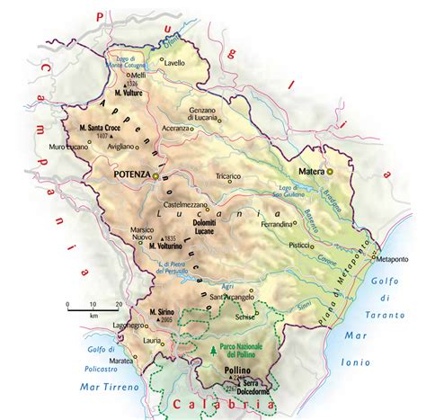 Mappa della regione Basilicata che evidenzia le aree rurali e i centri di ricerca agricola