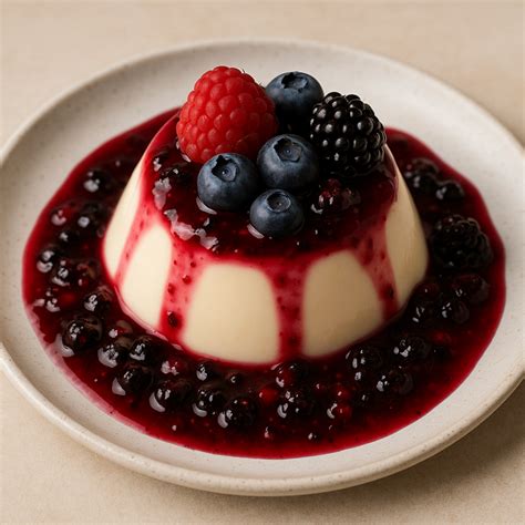 Panna cotta classica con coulis di frutti di bosco