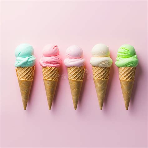 Composizione di diversi gusti di gelato in cono
