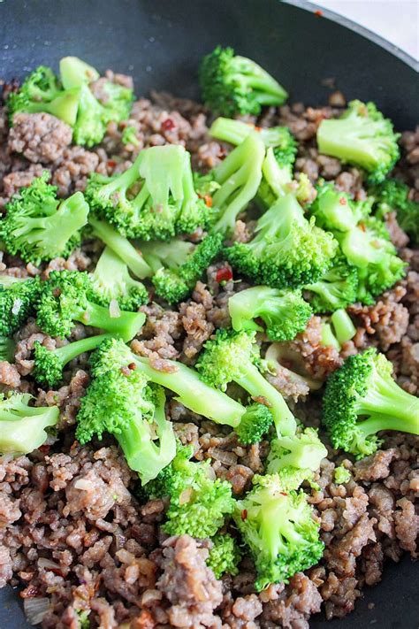 Fresh broccoli florets and Italian sausage