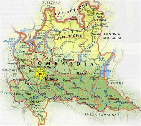 Mappa dell'Italia con evidenziata la regione Lombardia e la città di Milano