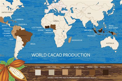 mappa delle regioni di coltivazione del cacao