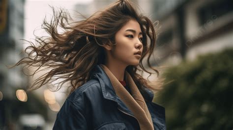 Donna con capelli fluenti al vento
