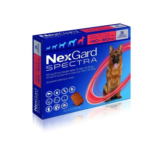 Tabella con i dosaggi di NexGard Spectra in base al peso del cane
