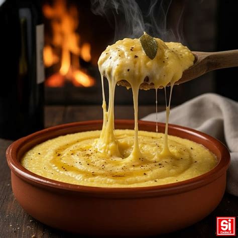 Una ciotola di polenta fumante con formaggio fuso