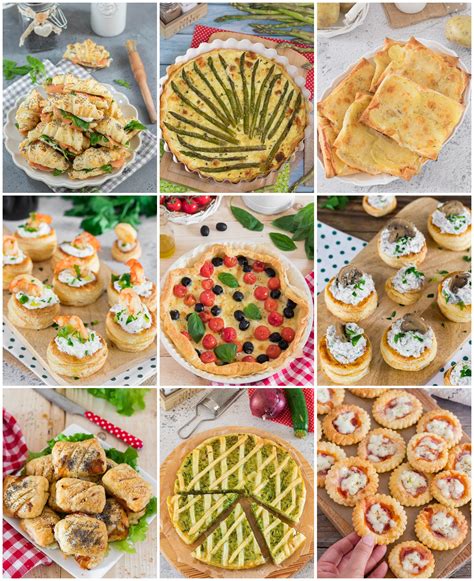 Una selezione di antipasti di pasta sfoglia con ripieni diversi