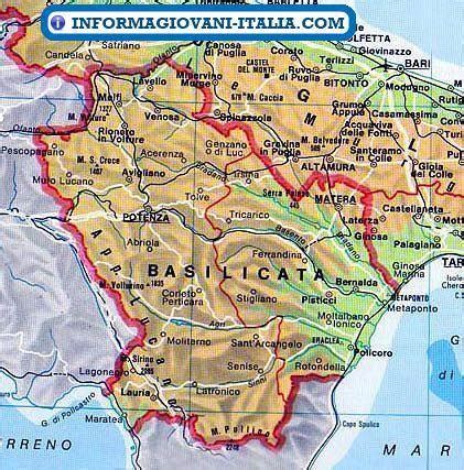Mappa dell'Italia con evidenziate le regioni della Basilicata e della Puglia