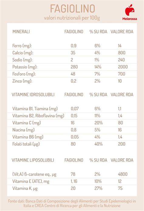 Infografica sui valori nutrizionali dei fagiolini