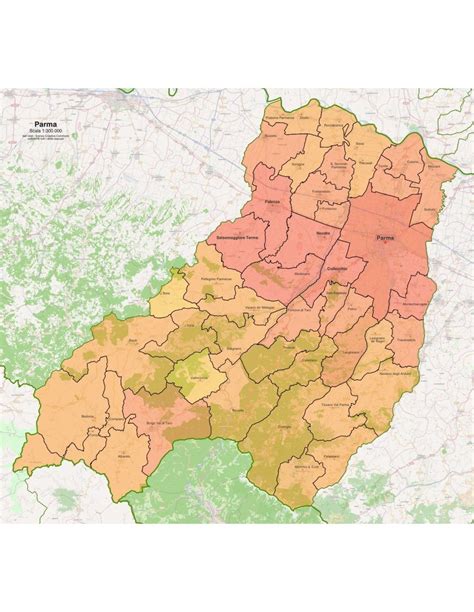 Mappa della provincia di Parma con evidenziate le località delle pizzerie