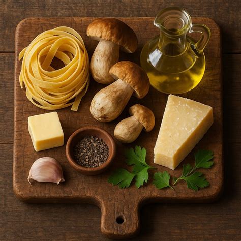 Ingredienti freschi per tagliatelle ai funghi