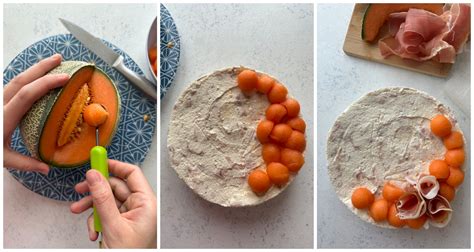 Fette di melone disposte a decorazione su una cheesecake