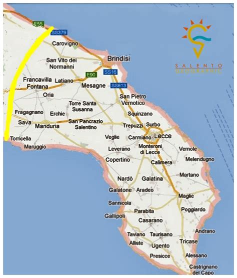 Mappa del Salento con evidenziata la posizione di Alessano