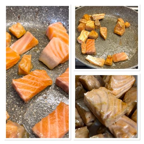 Cubetti di salmone fresco in padella