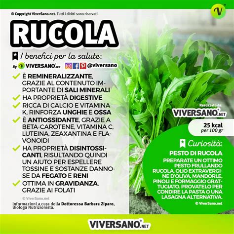 Infografica con i principali benefici della rucola