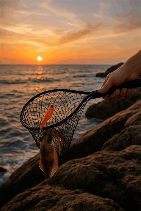 Pescatore che usa un guadino di notte