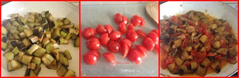 Pentola a pressione aperta con melanzane e pomodorini