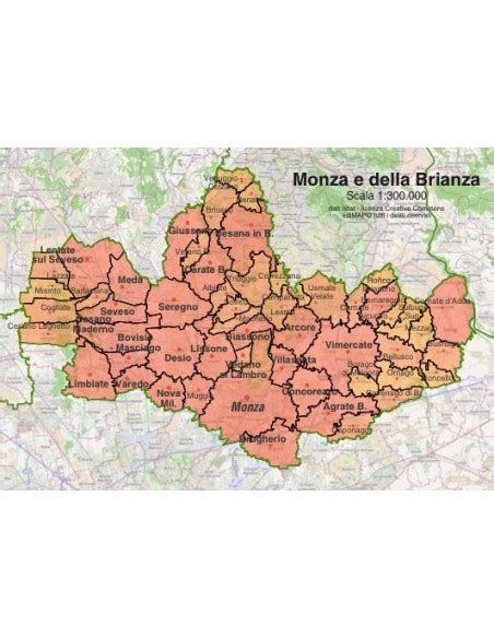 Mappa della provincia di Monza e Brianza con evidenziate le principali città