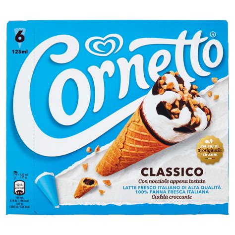 Un collage di diverse confezioni di Cornetto Algida da varie epoche