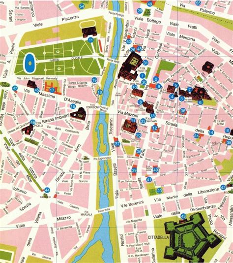 Mappa della città di Parma con evidenziati i ristoranti