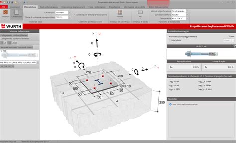 Schermata di un software di calcolo per ancoraggi