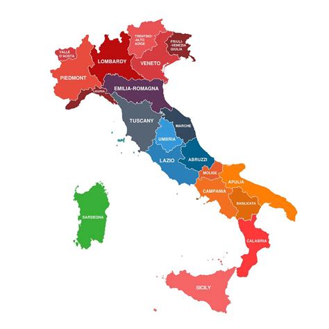 Mappa dell'Italia con evidenziate le regioni famose per le loro focacce