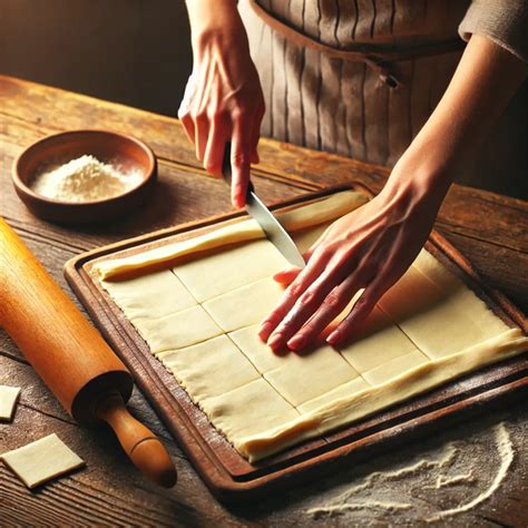 illustrazione passo-passo della piegatura e del taglio della pasta sfoglia per formare i ventagli