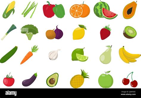 Illustrazione di varietà di frutta e verdura colorate