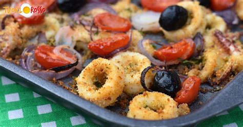 teglia con anelli di calamari gratinati al forno