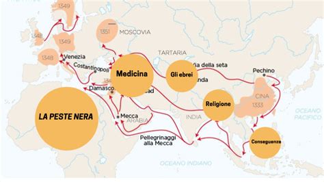 Mappa della diffusione della peste nera in Europa nel XIV secolo
