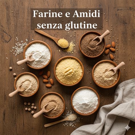 Immagine di diverse farine senza glutine (riso, avena, mandorle)