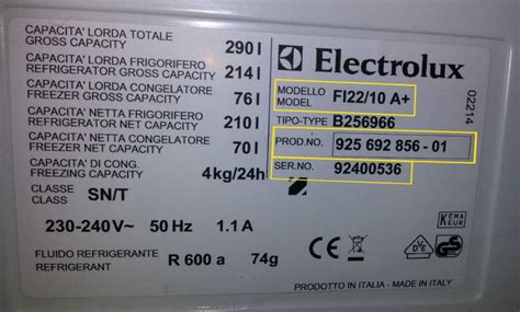 Etichetta modello forno Rex