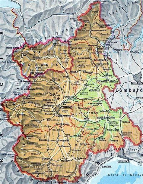 Mappa del Piemonte con evidenziate le Langhe
