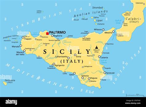 Mappa della Sicilia con evidenziate le città di Palermo e Catania