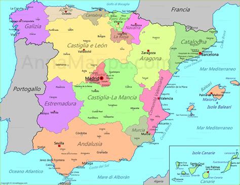 Mappa della Spagna con evidenziate le regioni di coltivazione del mandorlo