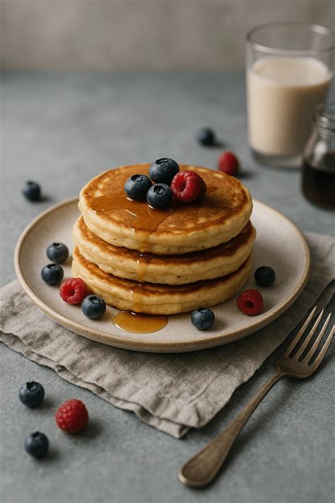 Pancake low carb su un piatto con frutti di bosco