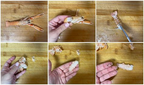 Pulizia degli scampi, rimozione della testa e del carapace