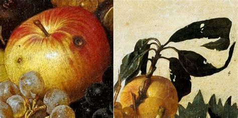Dettaglio della mela bacata nella Canestra di Frutta