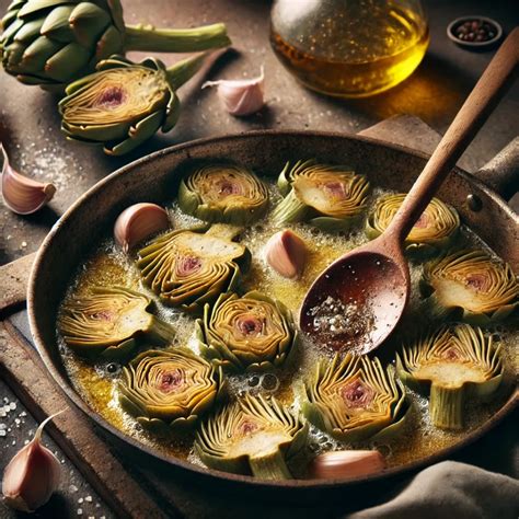 Padella con carciofi che cuociono