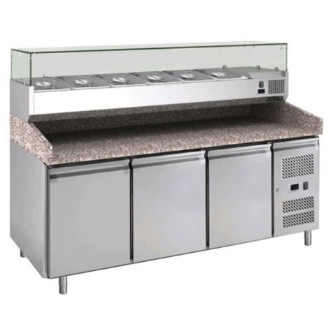 Banco pizza in acciaio inox con vetrina porta ingredienti