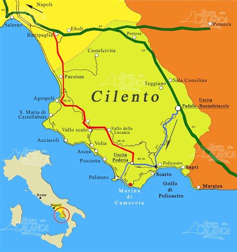 Mappa del Cilento con evidenziata l'area di Gorga