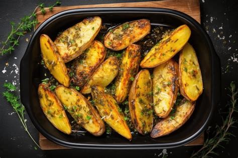 Patate tagliate a spicchi e condite con erbe